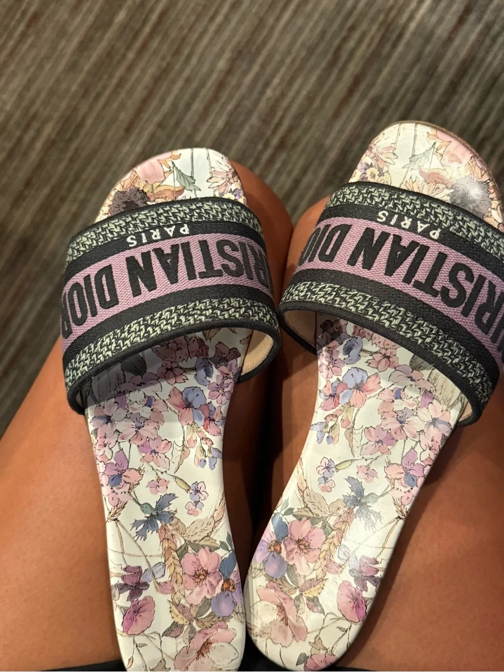 Dior Dway Pink Floral Slide Sandals